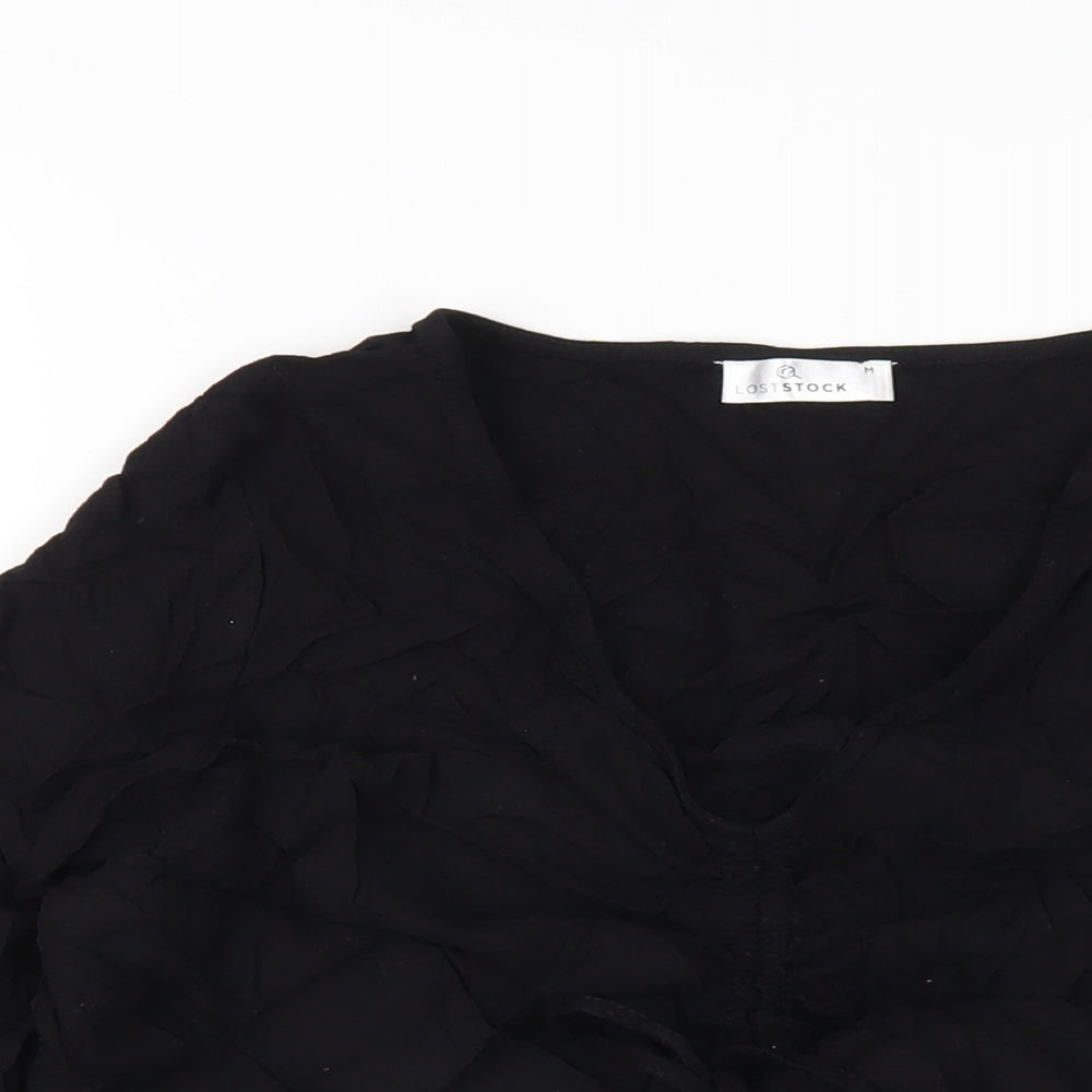 Womens UK Size M Lost Stock Black Basic T-Shirt
