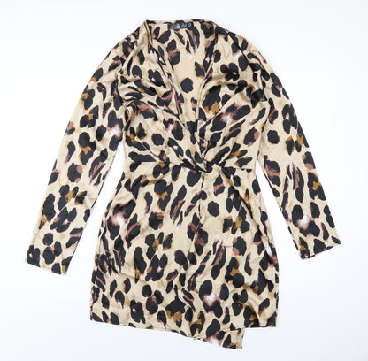 Missguided Womens Brown Animal Print Polyester A-Line Size 10 V-Neck Zip