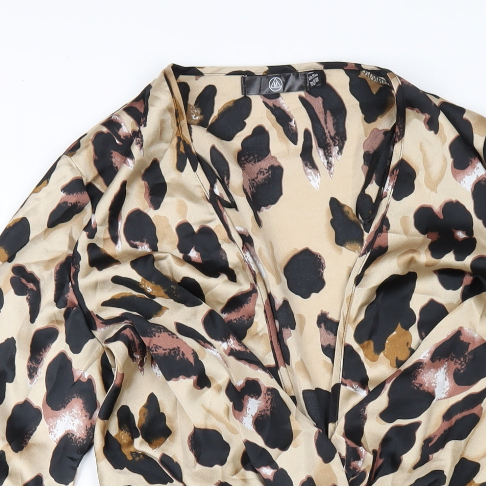 Missguided Womens Brown Animal Print Polyester A-Line Size 10 V-Neck Zip