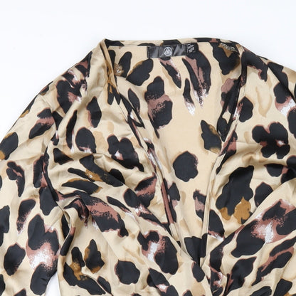 Missguided Womens Brown Animal Print Polyester A-Line Size 10 V-Neck Zip