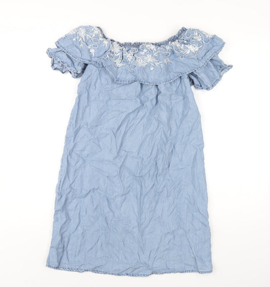 Dorothy Perkins Womens Blue Polyester A-Line Size 10 Off the Shoulder Pullover