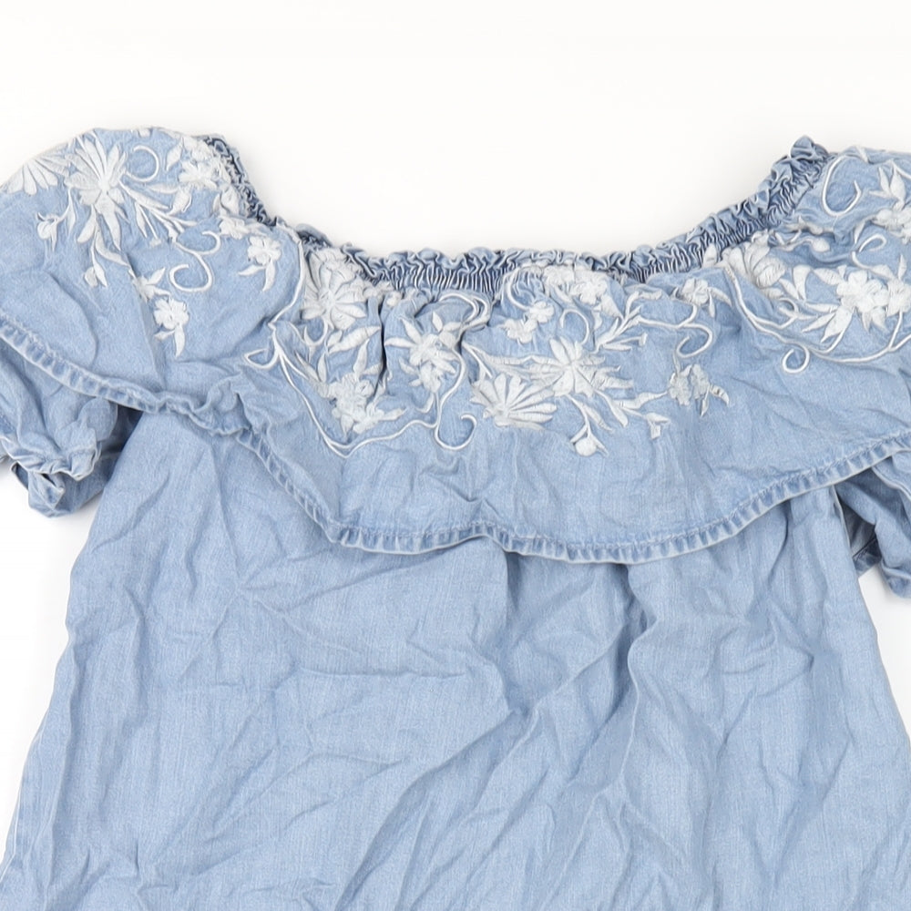 Dorothy Perkins Womens Blue Polyester A-Line Size 10 Off the Shoulder Pullover