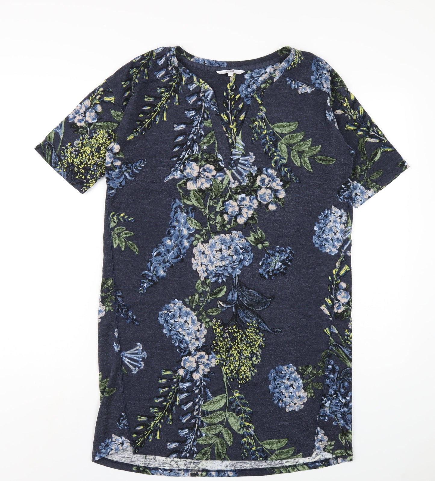 NEXT Womens Blue Floral Polyester A-Line Size 12 Round Neck Pullover