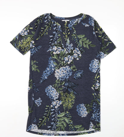 NEXT Womens Blue Floral Polyester A-Line Size 12 Round Neck Pullover