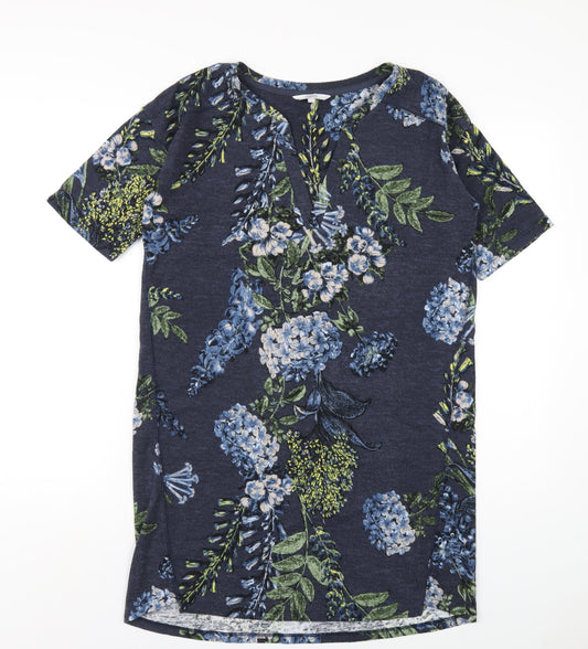 NEXT Womens Blue Floral Polyester A-Line Size 12 Round Neck Pullover