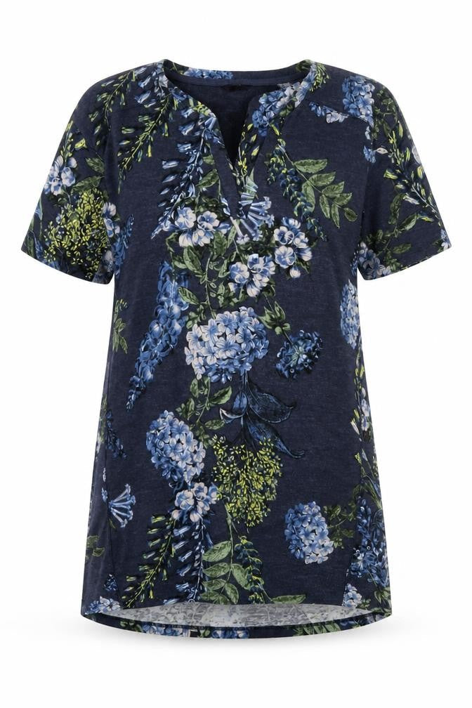 Next Womens Blue Floral Polyester A-Line Size 12 Round Neck Pullover