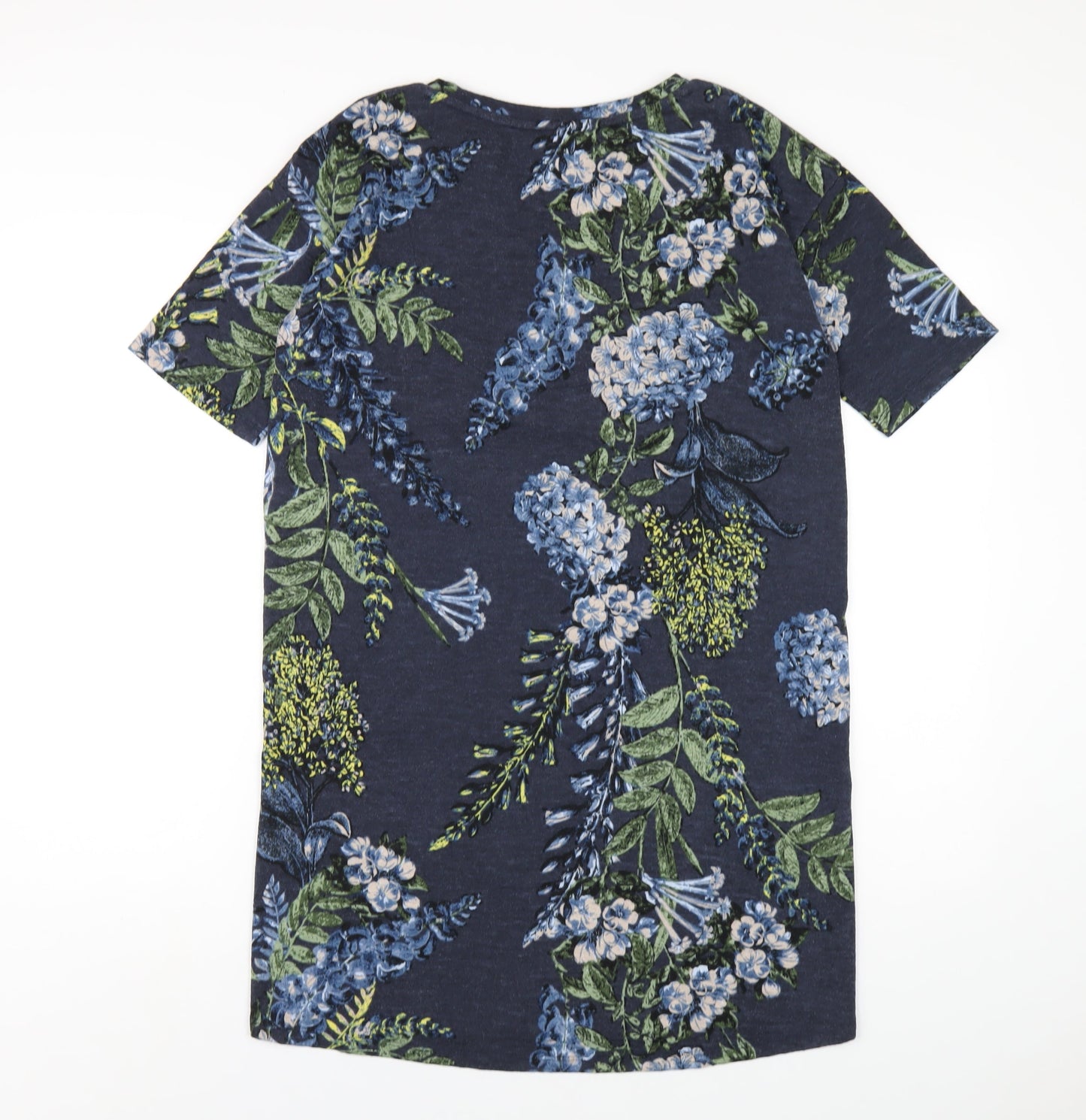 NEXT Womens Blue Floral Polyester A-Line Size 12 Round Neck Pullover