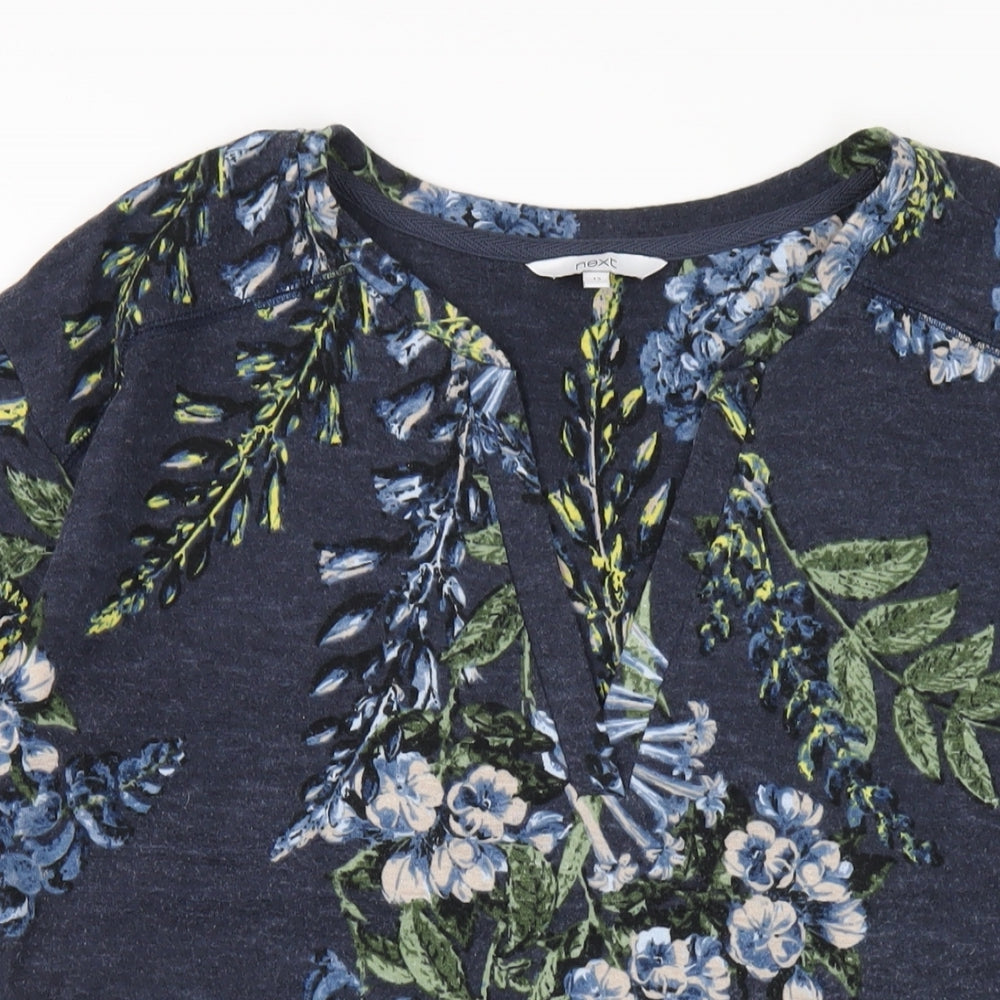 NEXT Womens Blue Floral Polyester A-Line Size 12 Round Neck Pullover