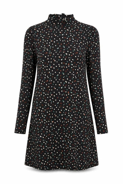 New Look Womens Black Geometric Polyester A-Line Size 10 Mock Neck Pullover