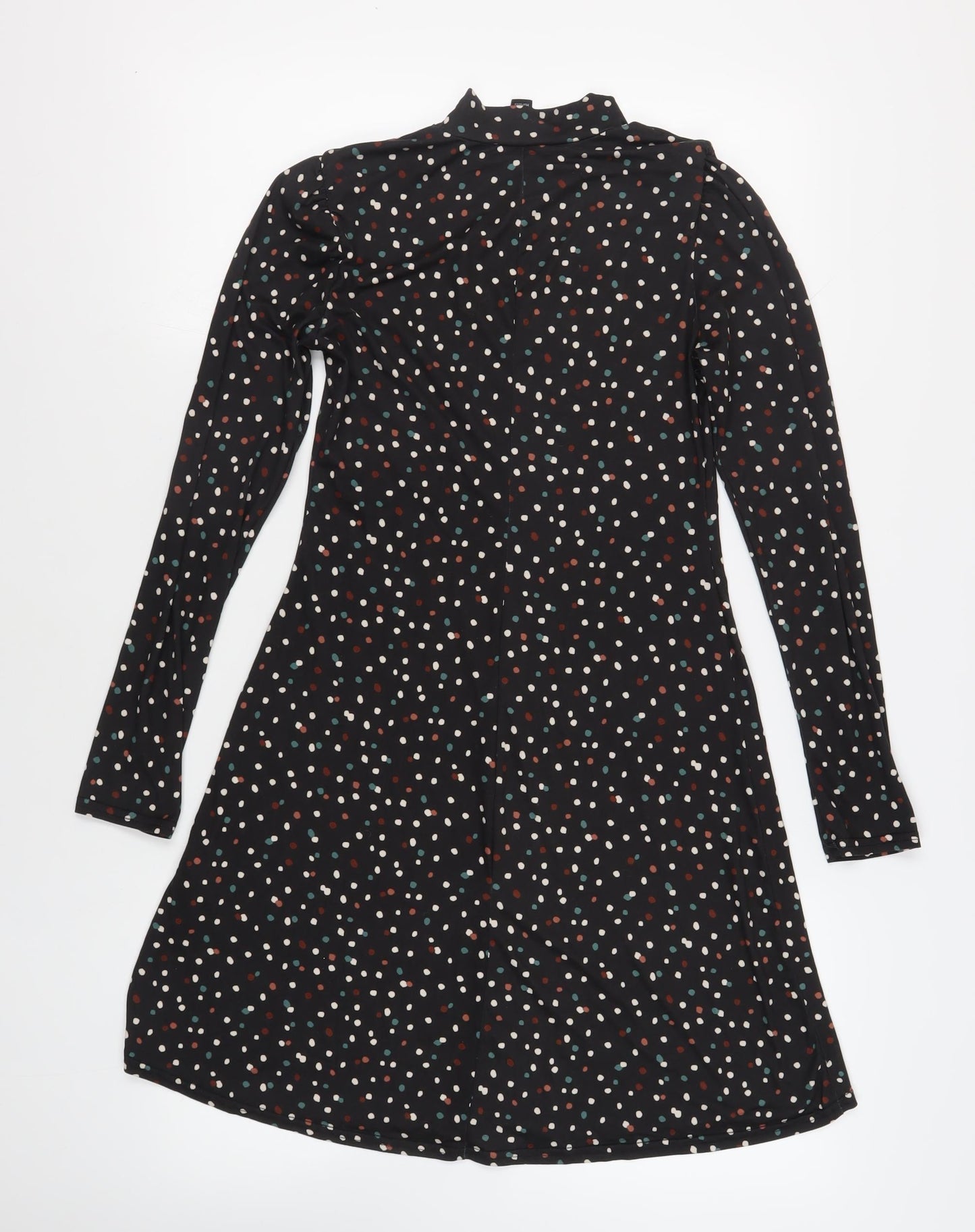 New Look Womens Black Geometric Polyester A-Line Size 10 Mock Neck Pullover