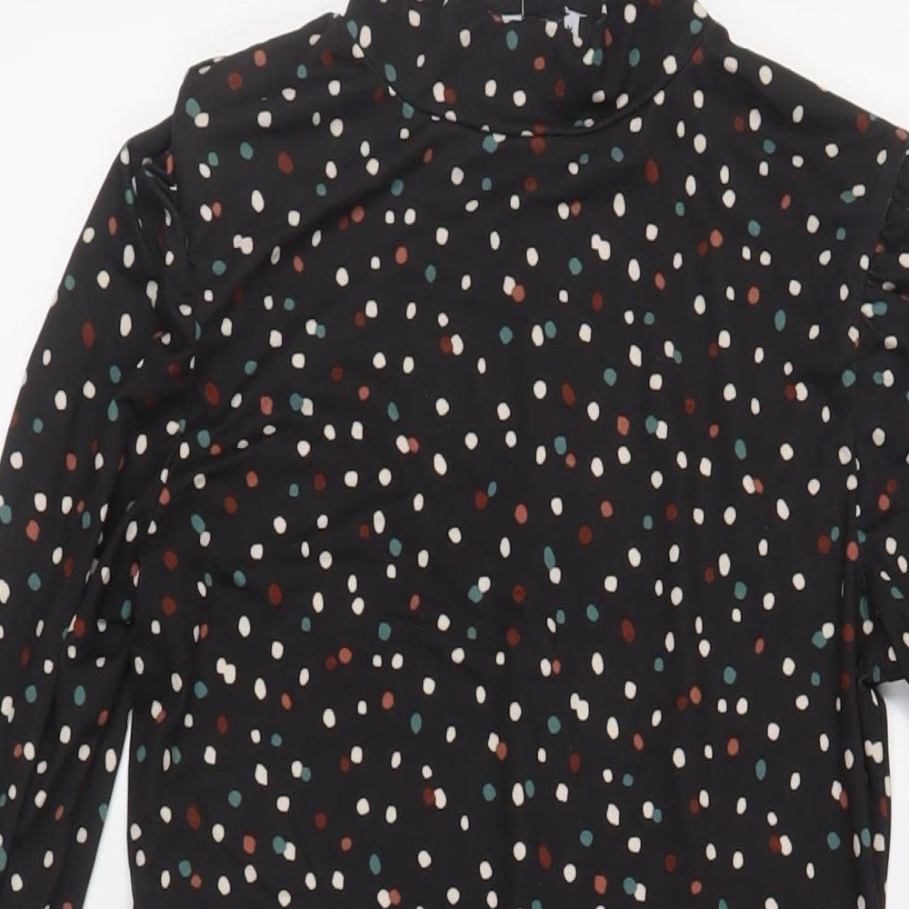 New Look Womens Black Geometric Polyester A-Line Size 10 Mock Neck Pullover