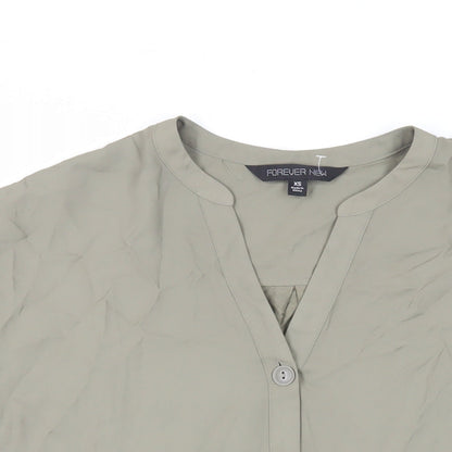 Forever New Womens Green Polyester Basic Button-Up Size XS V-Neck