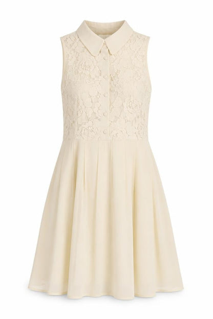 Pins & Needles Womens Beige Polyester Fit & Flare Size S Collared Button - Lace Top