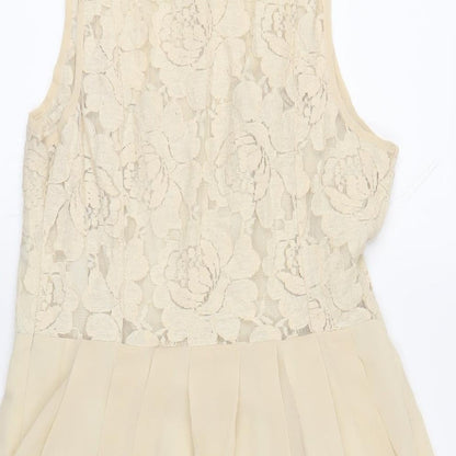 Pins & Needles Womens Beige Polyester Fit & Flare Size S Collared Button - Lace Top