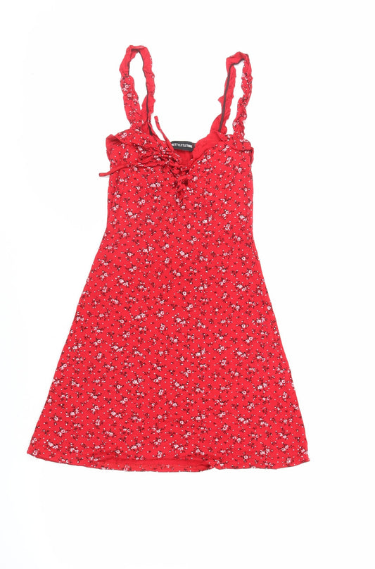 PRETTYLITTLETHING Womens Red Floral Viscose Mini Size 6 Sweetheart Pullover