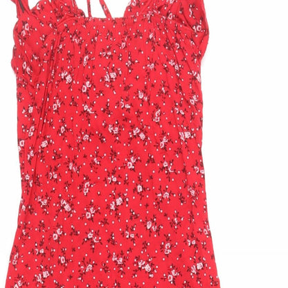 PRETTYLITTLETHING Womens Red Floral Viscose Mini Size 6 Sweetheart Pullover