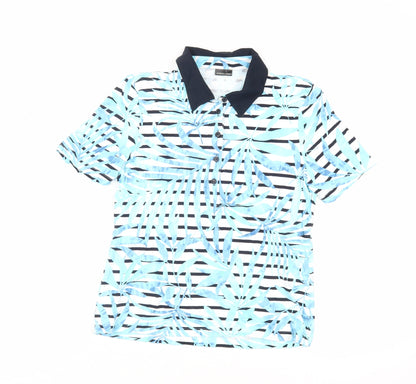 Barbara Lebek Womens Blue Geometric Viscose Basic Polo Size 12 Collared