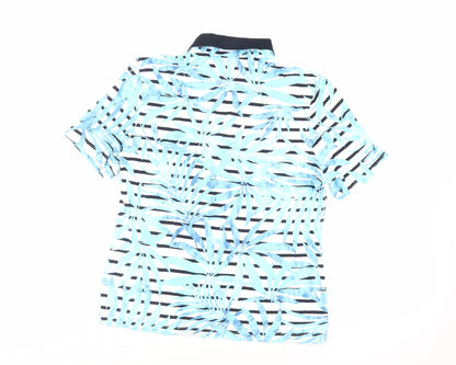 Barbara Lebek Womens Blue Geometric Viscose Basic Polo Size 12 Collared