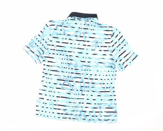 Barbara Lebek Womens Blue Geometric Viscose Basic Polo Size 12 Collared