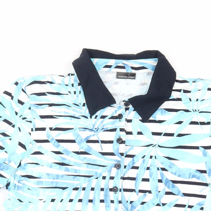 Barbara Lebek Womens Blue Geometric Viscose Basic Polo Size 12 Collared