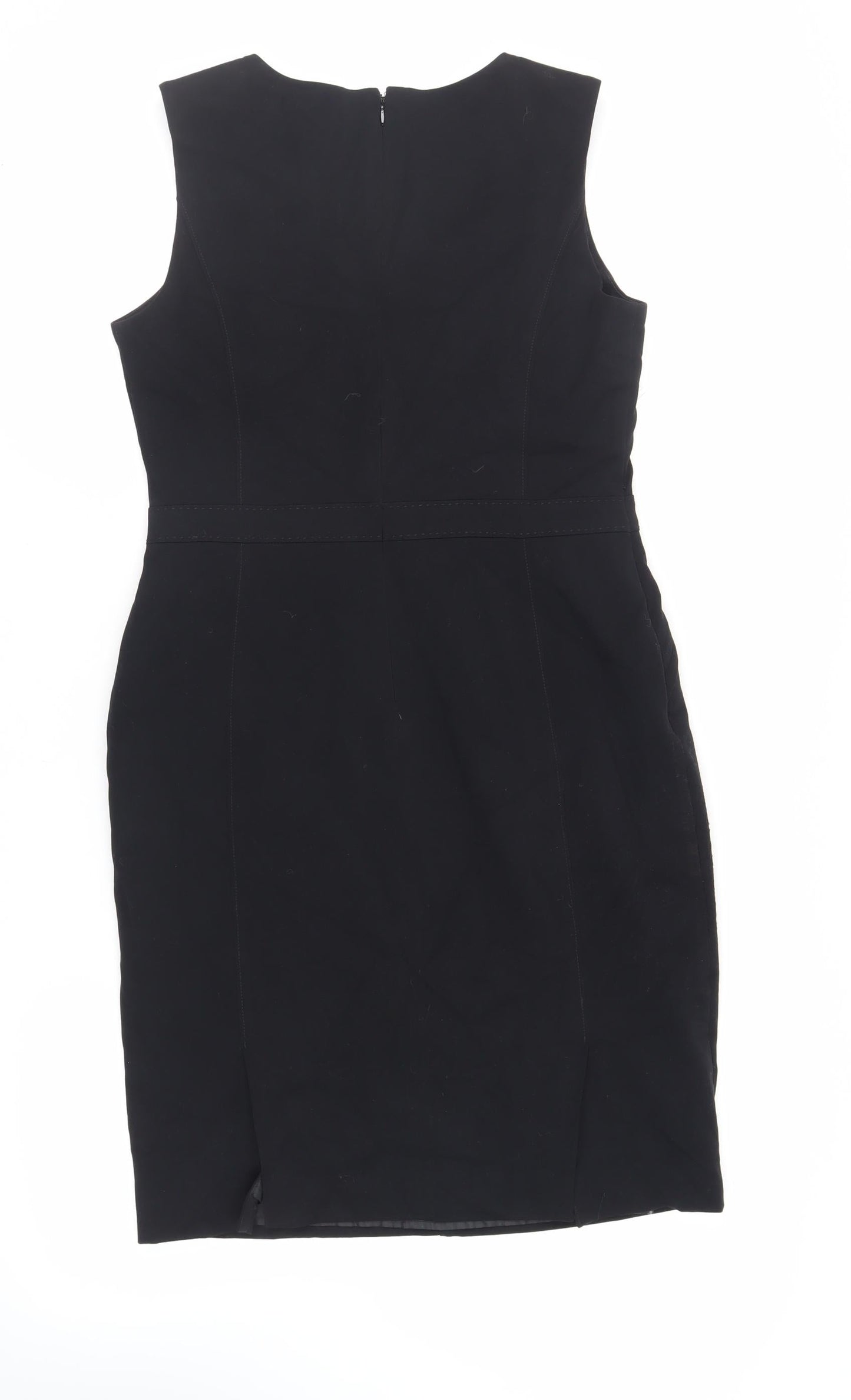 Debenhams Womens Black Polyester Pencil Dress Size 12 Round Neck Zip - Lined