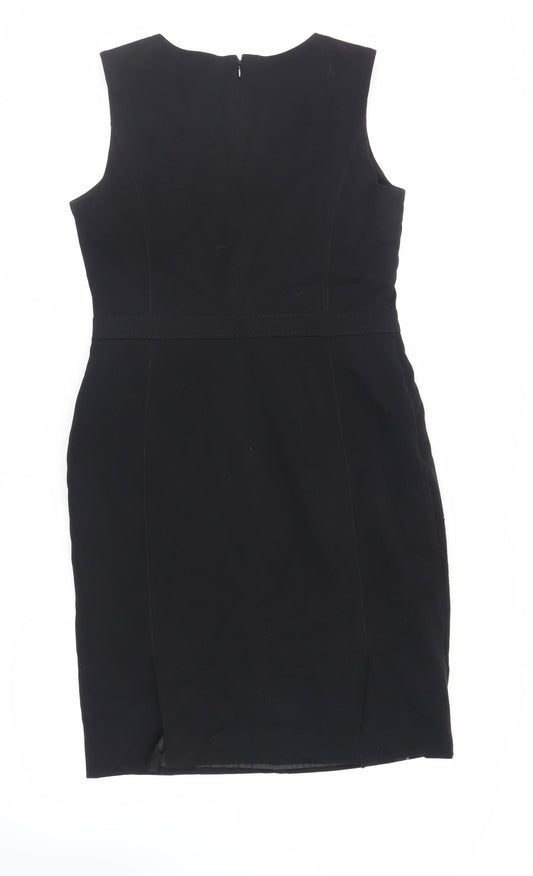 Debenhams Womens Black Polyester Pencil Dress Size 12 Round Neck Zip - Lined