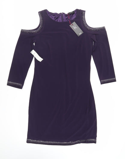 Klass Womens Purple Polyester Shift Size 12 Boat Neck Zip - Embellished