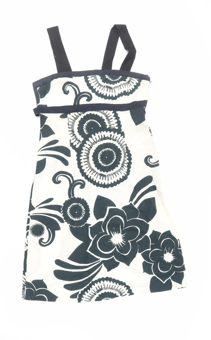 Oasis Womens Ivory Geometric Cotton Tank Dress Size 12 Square Neck Zip