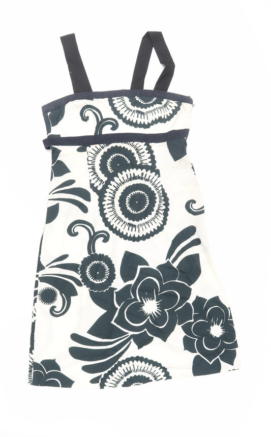 Oasis Womens Ivory Geometric Cotton Tank Dress Size 12 Square Neck Zip