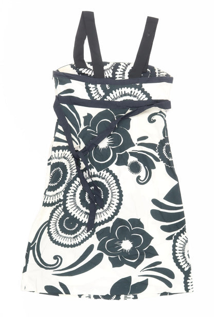 Oasis Womens Ivory Geometric Cotton Tank Dress Size 12 Square Neck Zip