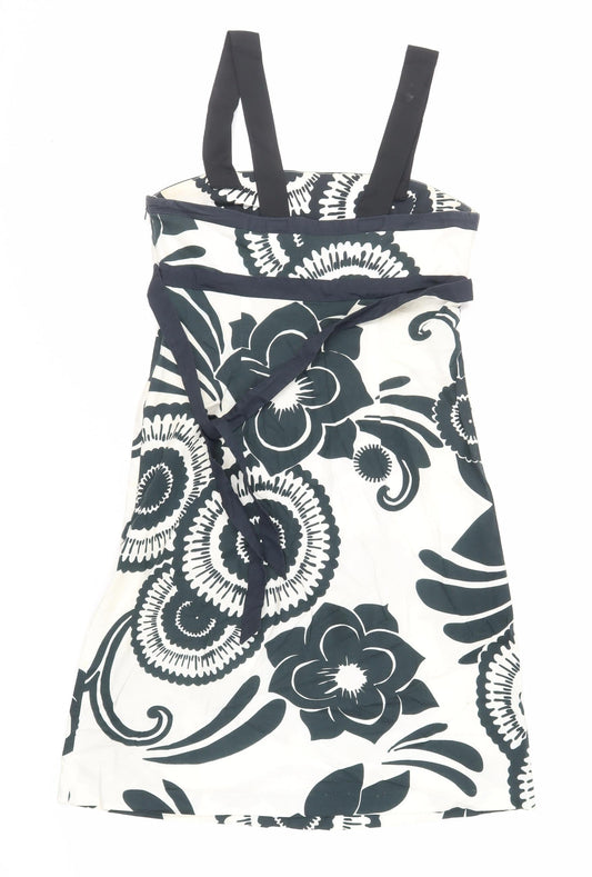 Oasis Womens Ivory Geometric Cotton Tank Dress Size 12 Square Neck Zip