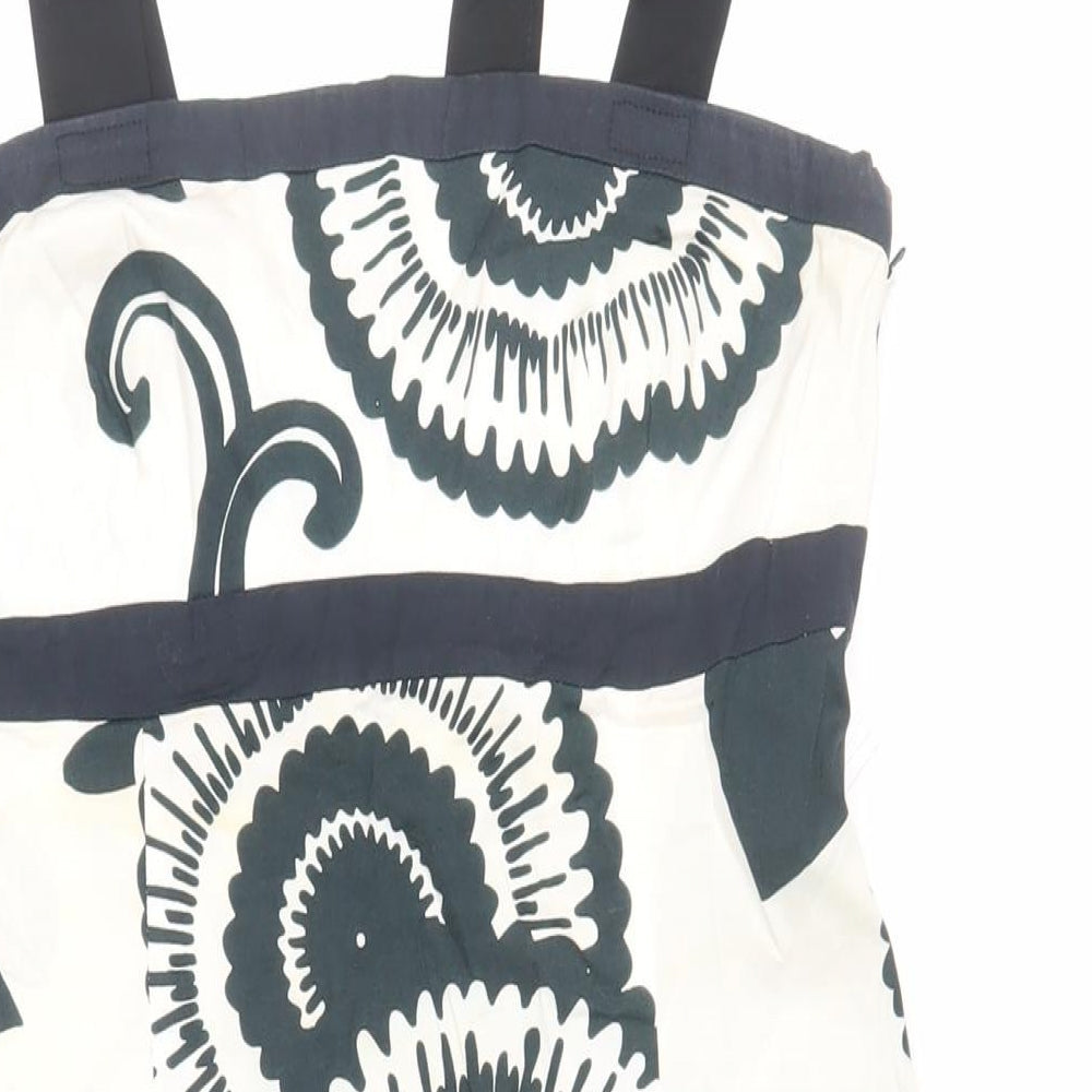 Oasis Womens Ivory Geometric Cotton Tank Dress Size 12 Square Neck Zip