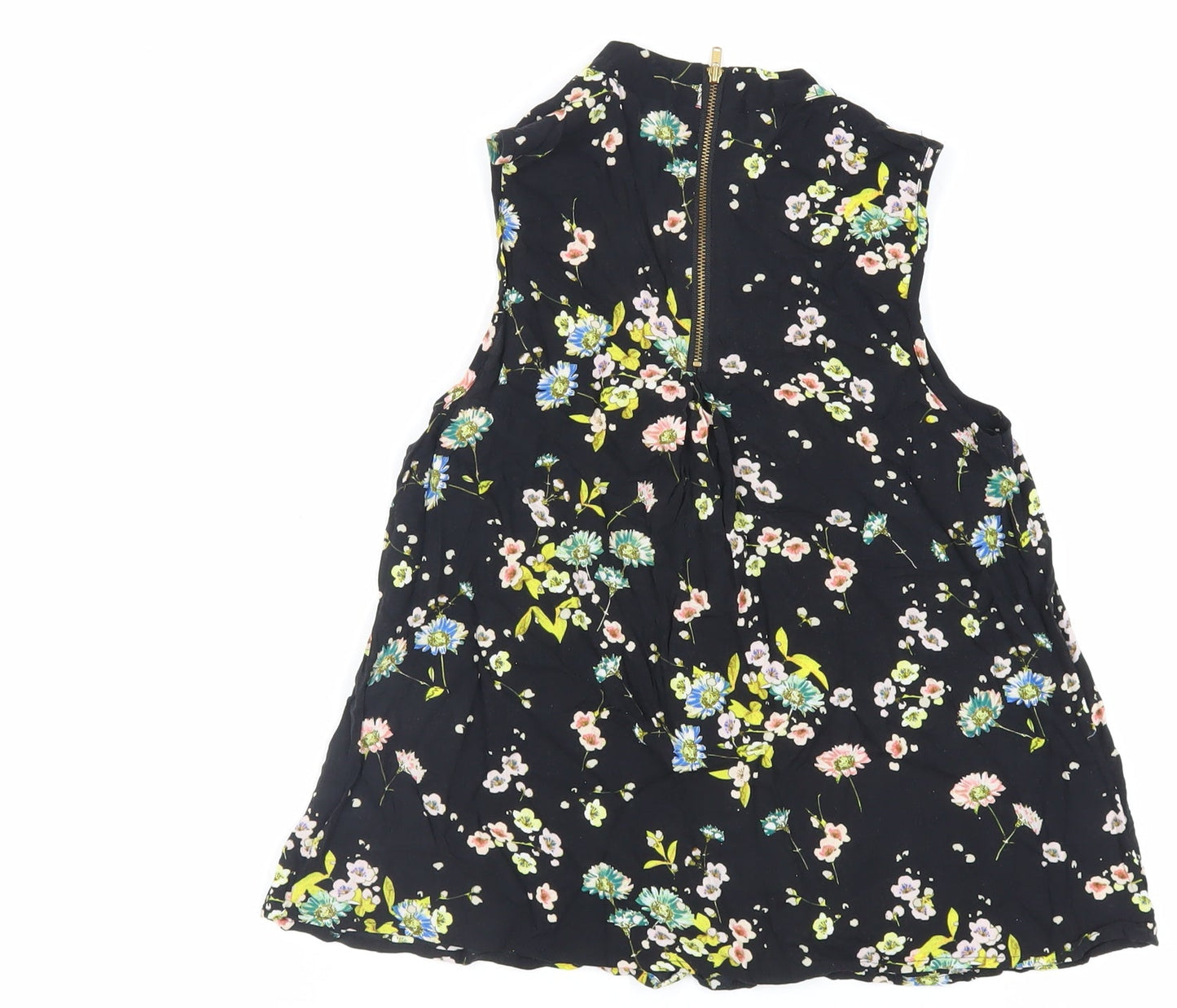 Warehouse Womens Black Floral Viscose Basic Blouse Size 8 Mock Neck