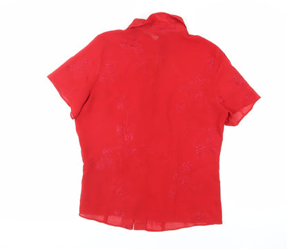 Womens UK Size 14 Joanna Hope Red Basic Button-Up