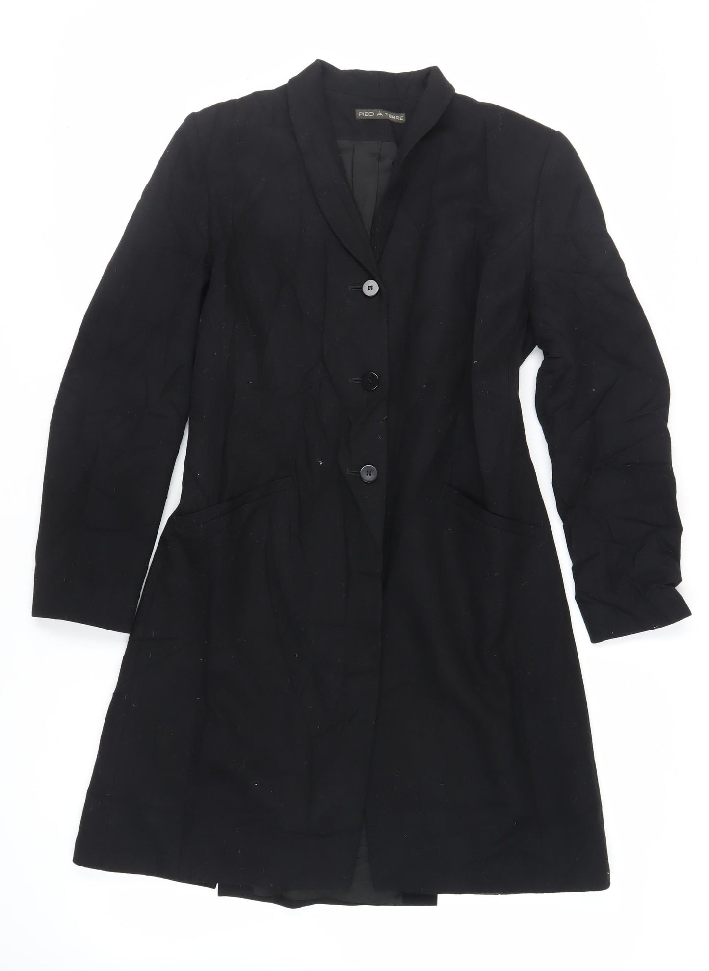 Pied A Terre Womens Black Overcoat Coat Size 10 Button