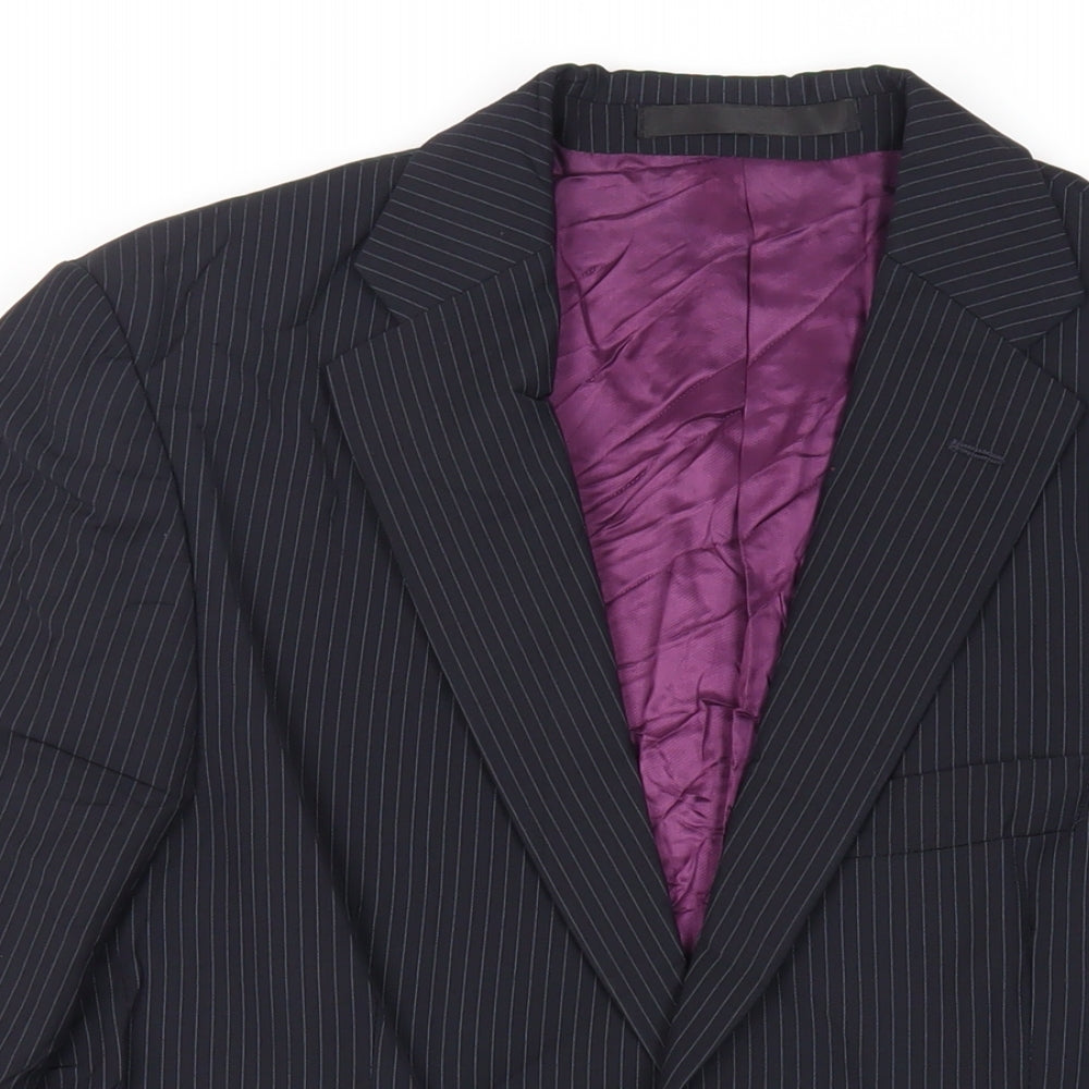 Autograph Mens Blue Striped Wool Jacket Suit Jacket Size 36 Regular