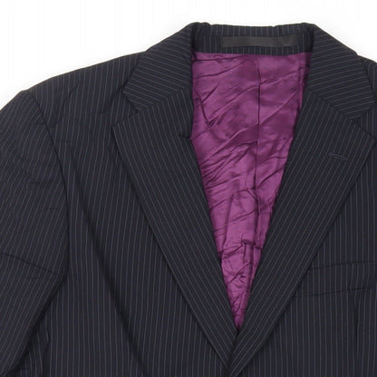 Autograph Mens Blue Striped Wool Jacket Suit Jacket Size 36 Regular
