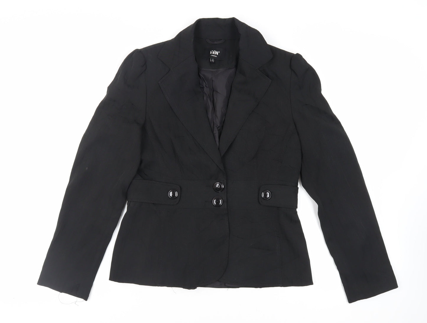 Yen London Womens Black Striped Jacket Blazer Size 12 Button