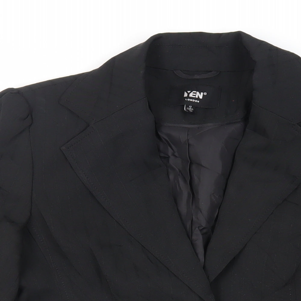 Yen London Womens Black Striped Jacket Blazer Size 12 Button