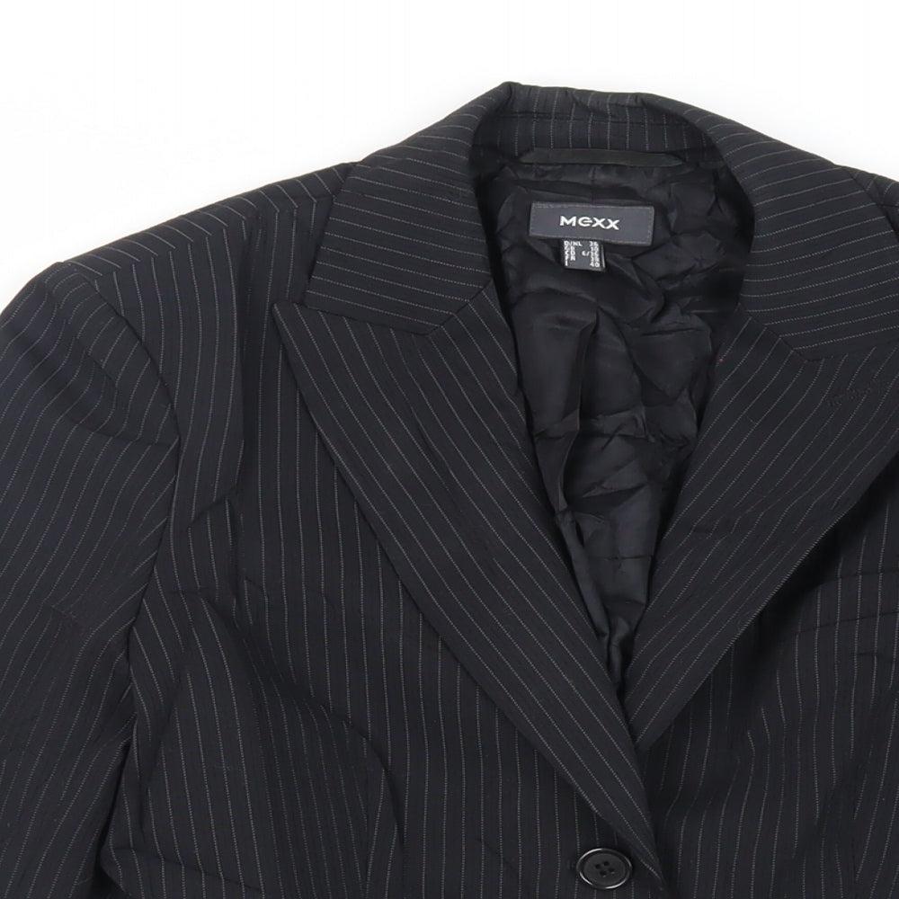 Mexx Womens Black Striped Jacket Blazer Size 10 Button