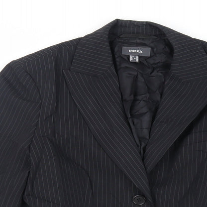 Mexx Womens Black Striped Jacket Blazer Size 10 Button