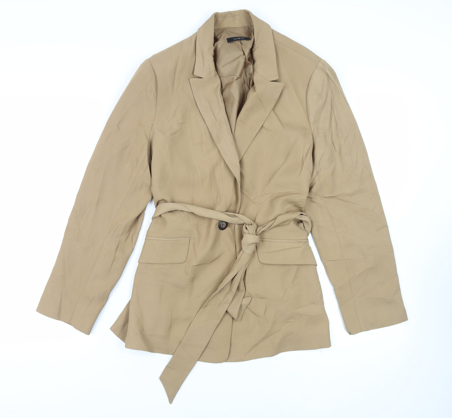 Autograph Womens Beige Jacket Blazer Size 14 Button - Belted