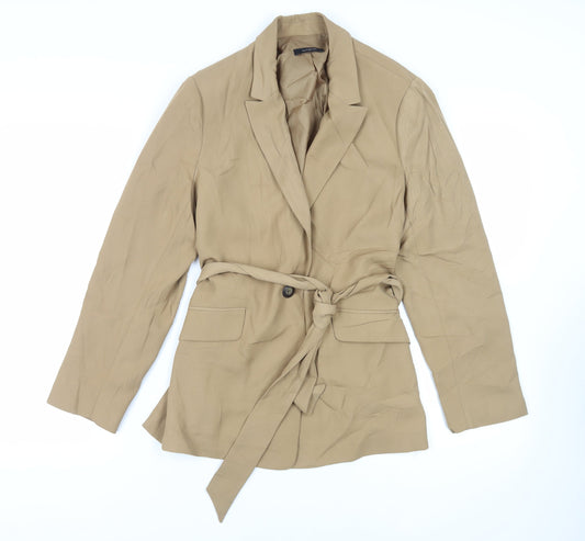 Autograph Womens Beige Jacket Blazer Size 14 Button - Belted