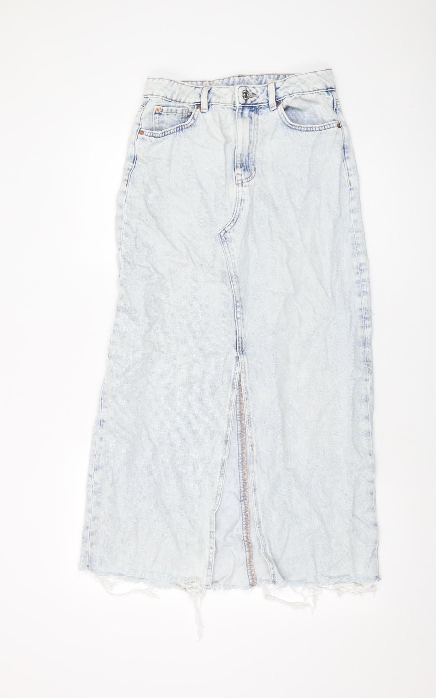 Marks and Spencer Womens Blue Cotton A-Line Skirt Size 8 Button