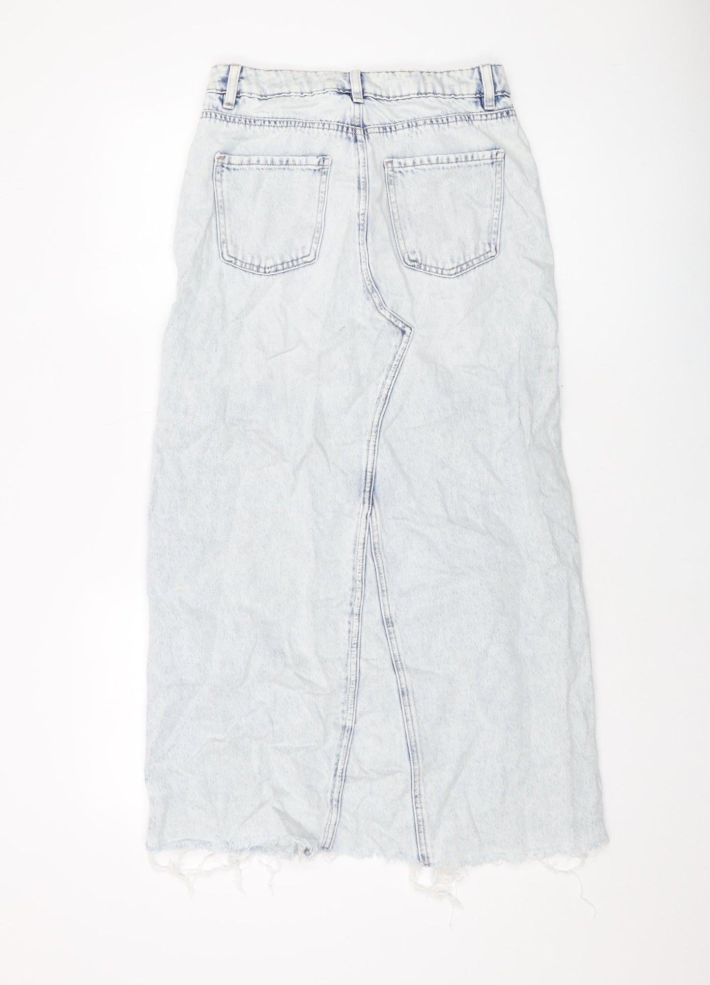 Marks and Spencer Womens Blue Cotton A-Line Skirt Size 8 Button