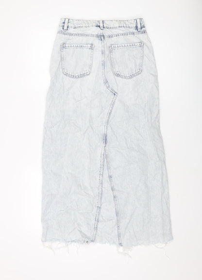 Marks and Spencer Womens Blue Cotton A-Line Skirt Size 8 Button