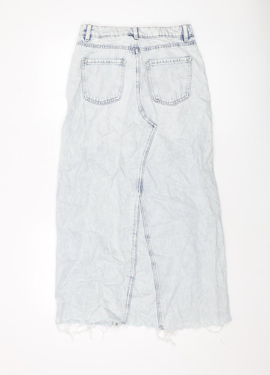 Marks and Spencer Womens Blue Cotton A-Line Skirt Size 8 Button