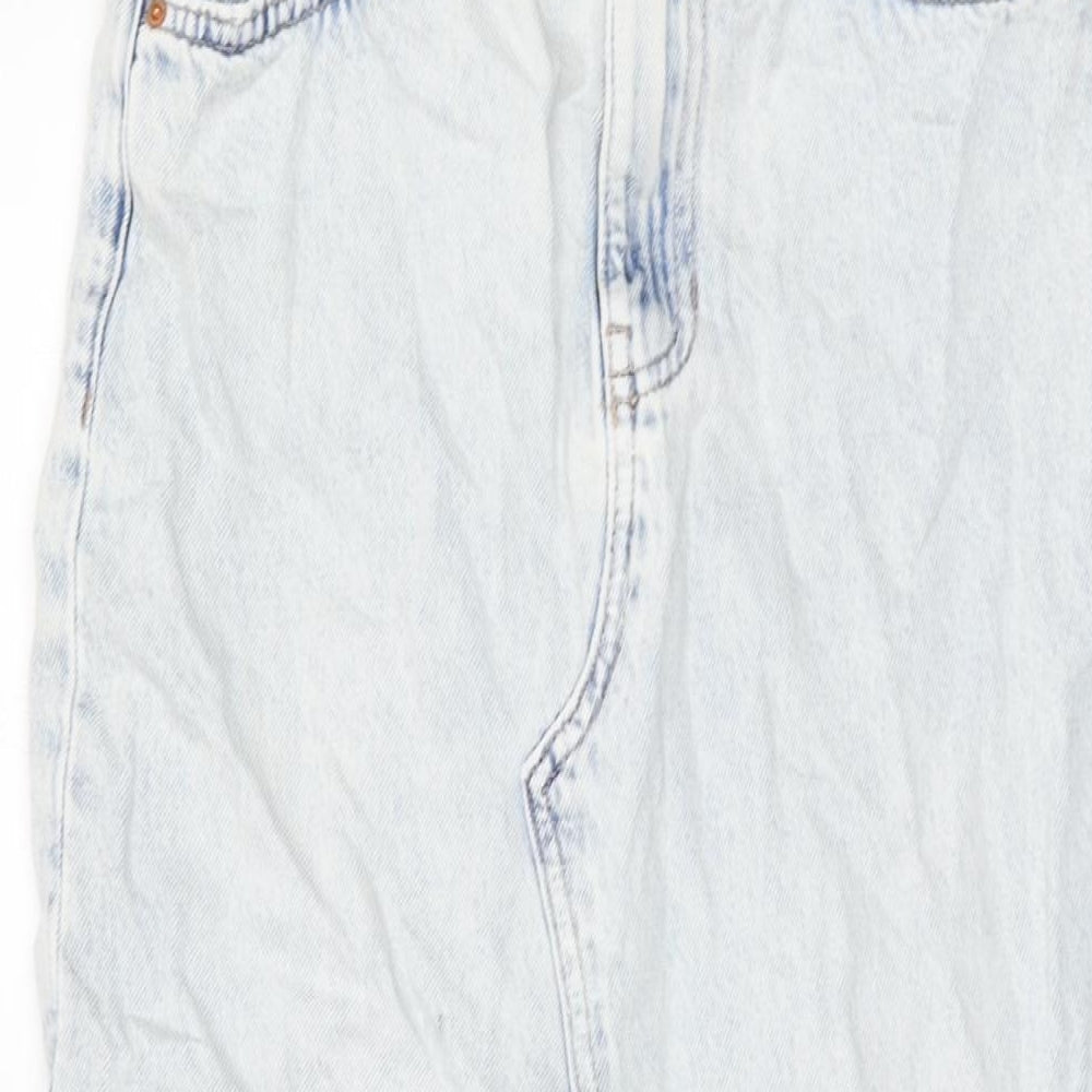 Marks and Spencer Womens Blue Cotton A-Line Skirt Size 8 Button