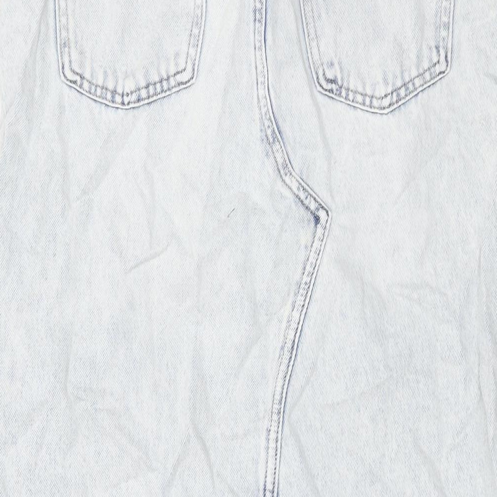 Marks and Spencer Womens Blue Cotton A-Line Skirt Size 8 Button