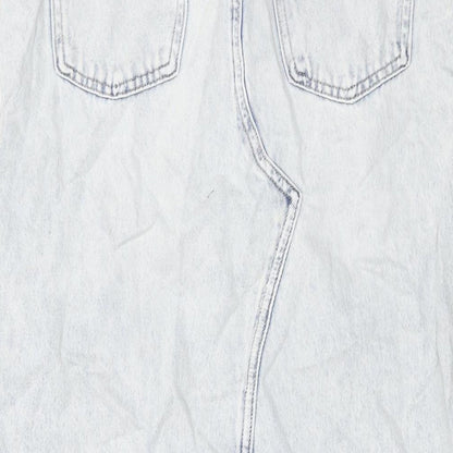 Marks and Spencer Womens Blue Cotton A-Line Skirt Size 8 Button